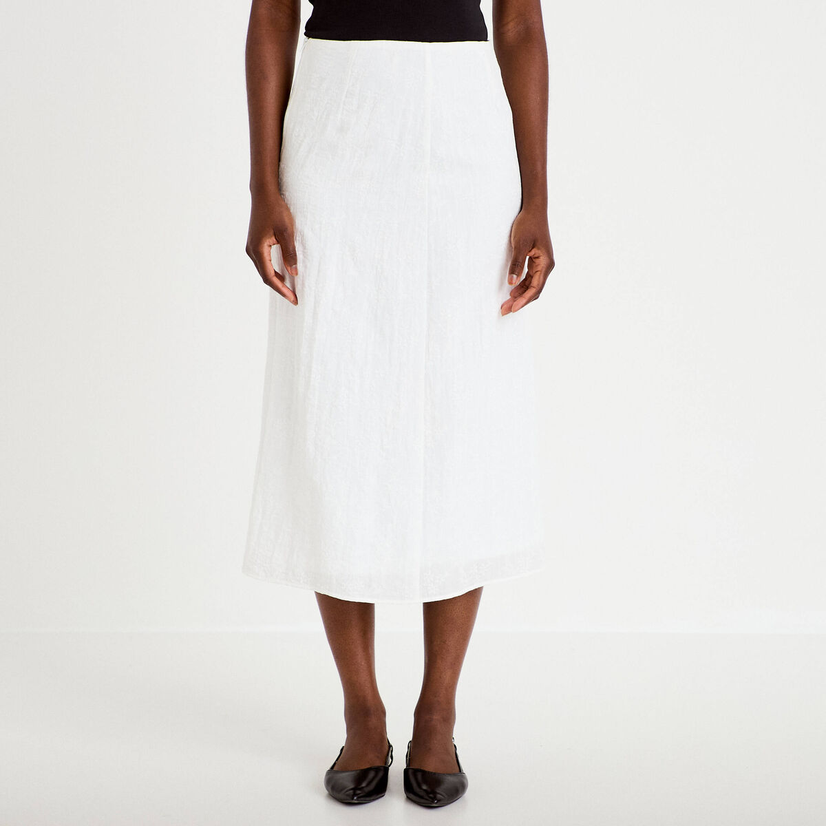 Jupe longue &eacute;vas&eacute;e pliss&eacute;e blanc femme