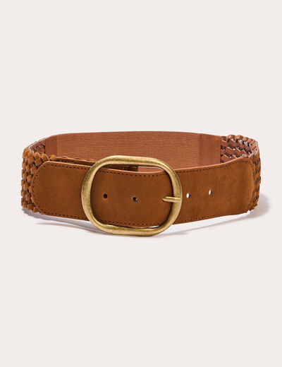 Ceinture élastiquée tressée camel femme