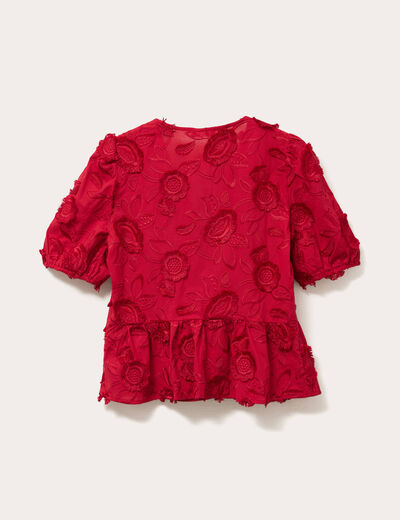 Blouse manches courtes noeuds rouge foncé femme