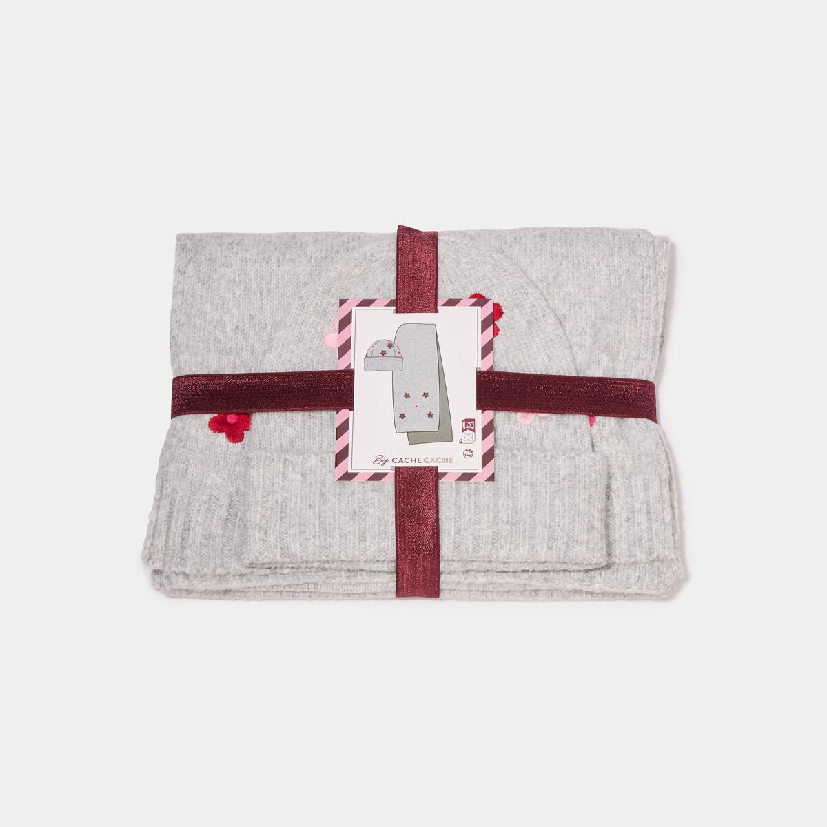 Lot &eacute;charpe bonnet avec broderie gris fonc&eacute; femme