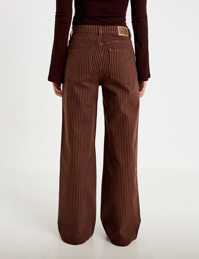 Jean wide leg ray&eacute; taille haute marron femme