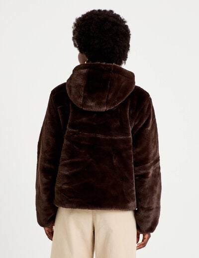 Parka r&eacute;versible &agrave; capuche marron fonc&eacute; femme
