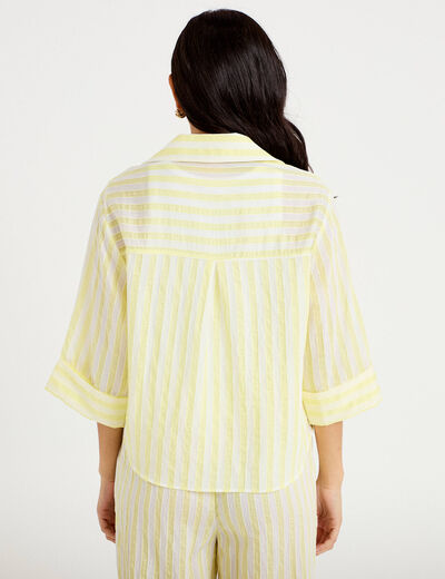 Blouse ample col tunisien manches 3/4 jaune femme