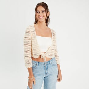 gilet manches 34 ajoure ecru femme Gilet manches 3/4 ajouré ecru femme