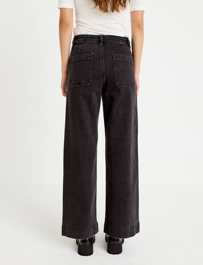 Jean wide leg cropped taille haute denim noir femme