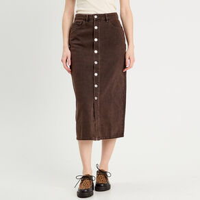 jupe midi droite en jean marron fonce femme Jupe midi droite en jean marron foncé femme