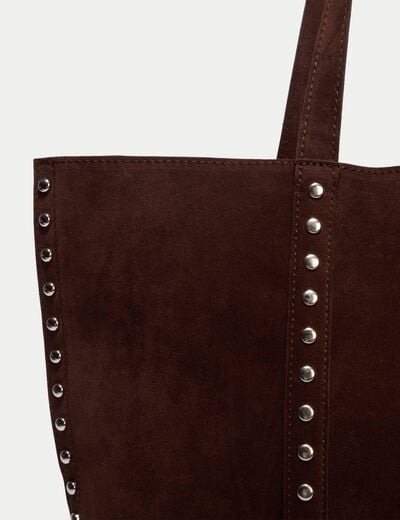 Sac aspect daim d&eacute;tails clout&eacute;s marron femme