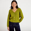 Gilet boutonn&eacute; avec col en V vert fonc&eacute; femme