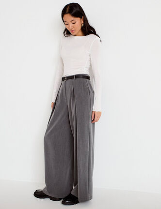 Pantalon bootcut ceinture amovible gris clair femme