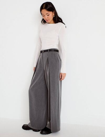 Pantalon bootcut ceinture amovible gris clair femme