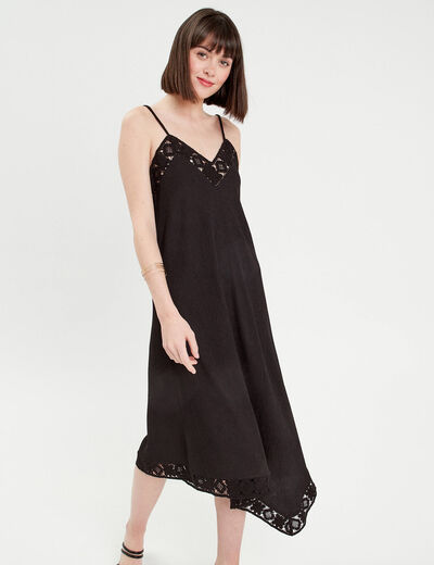 Robe longue évasée asymétrique noir femme