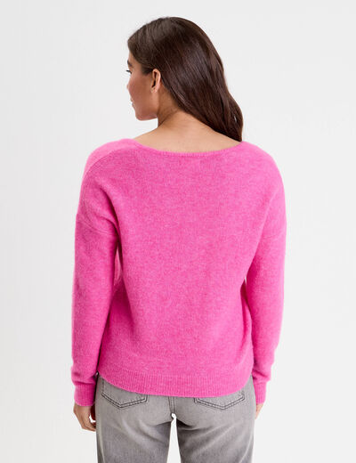 Pull avec col en V rose femme