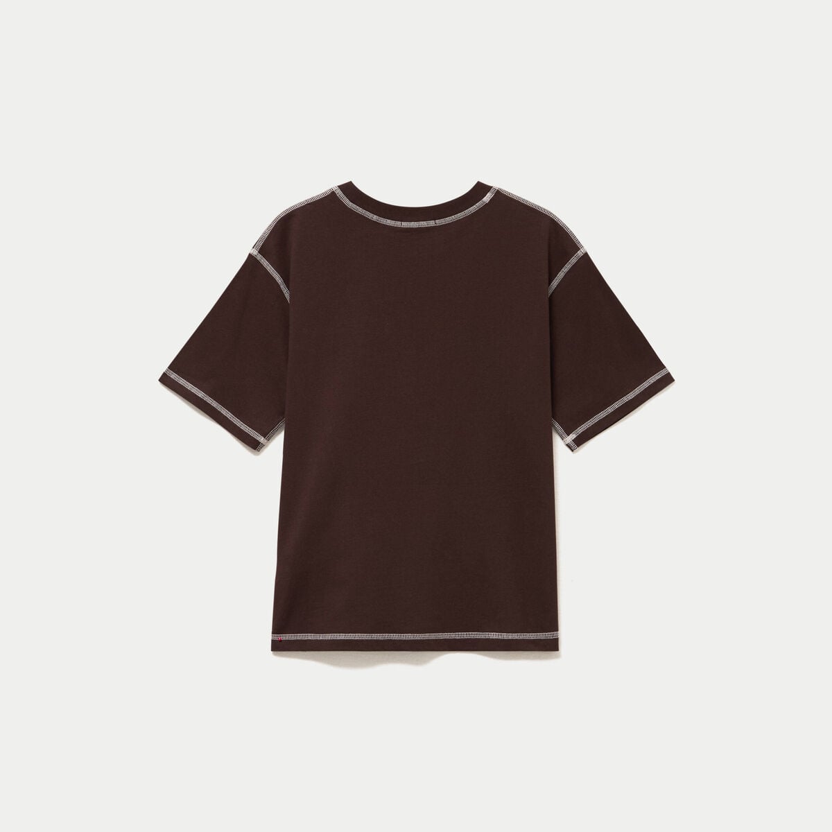 Top col rond manches courtes marron fonc&eacute; femme