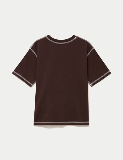 Top col rond manches courtes marron fonc&eacute; femme