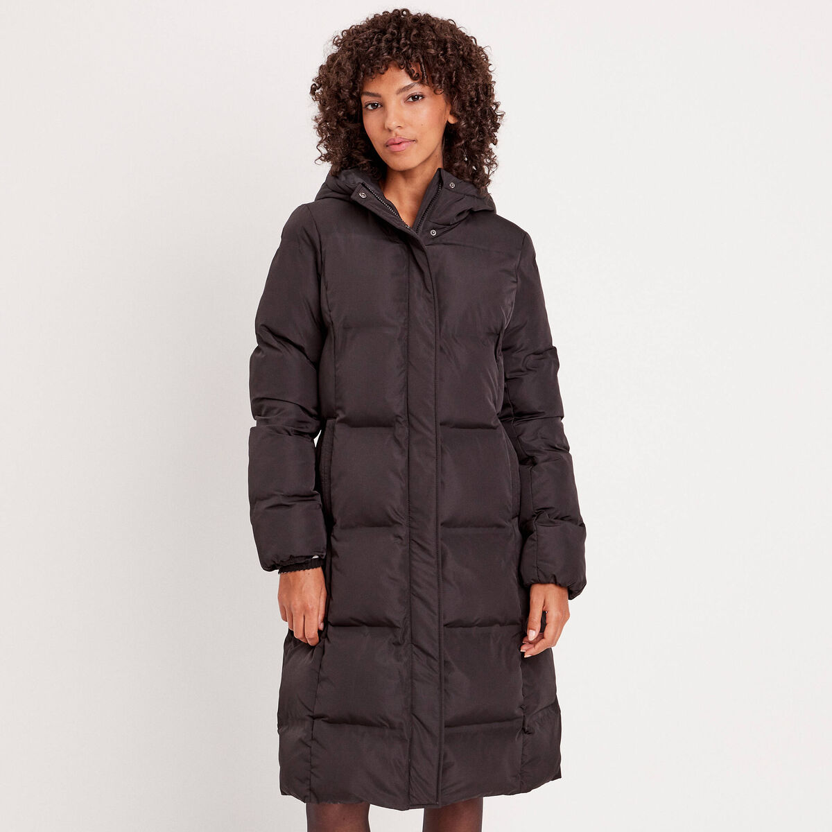 Doudoune longue à capuche noir femme