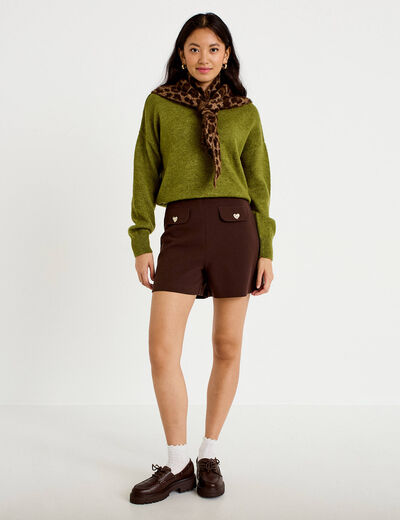 Short stretch d&eacute;tails coeur marron fonc&eacute; femme