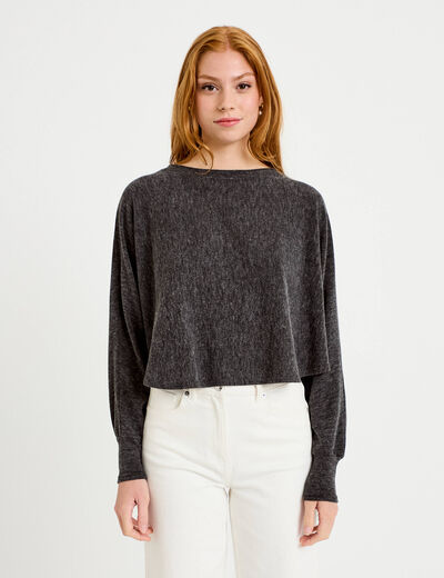 Cape boyfriend cropped col rond gris fonc&eacute; femme