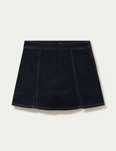 Jupe-short trap&egrave;ze en jean denim brut femme