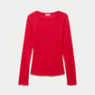 T-shirt ajust&eacute; col rond manches longues rouge femme