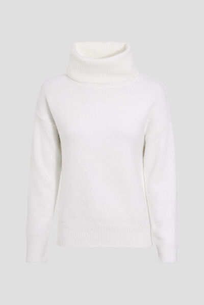 Pull avec col roulé ecru femme