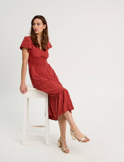 Robe longue évasée col en V vieux rose femme