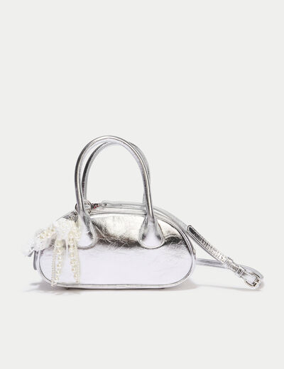 Sac port&eacute; main couleur argent femme