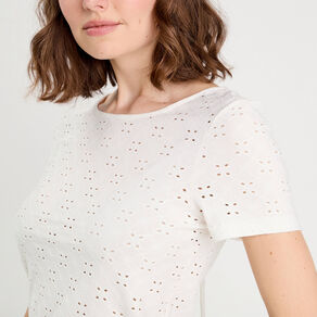 T-shirt broderie anglaise ecru femme