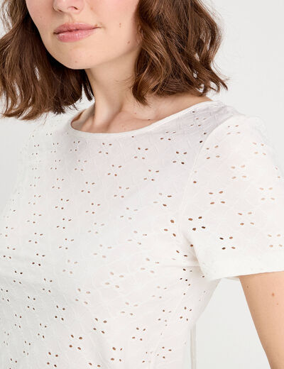 T-shirt broderie anglaise ecru femme