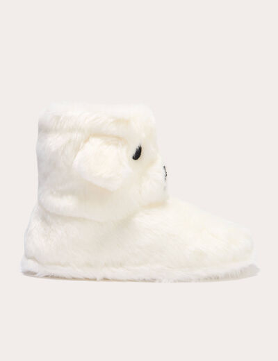 Chaussons bottes fausse fourrure ecru femme