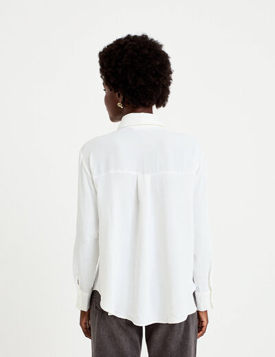 Chemise droite pliss&eacute;e manches longues ecru femme
