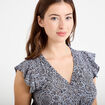 Robe longue &eacute;vas&eacute;e col v manches courtes bleu femme