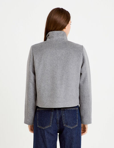 Veste courte aspect laineux gris femme