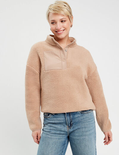 Sweat effet polaire beige femme