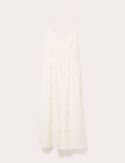 Robe longue évasée ajourée ecru femme