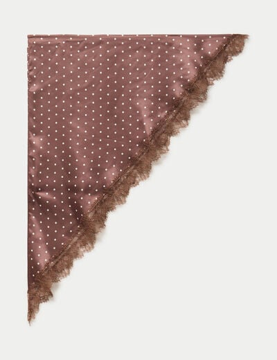 Foulard satin&eacute; avec dentelle marron fonc&eacute; femme