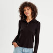 Polo manches longues côtelé noir femme