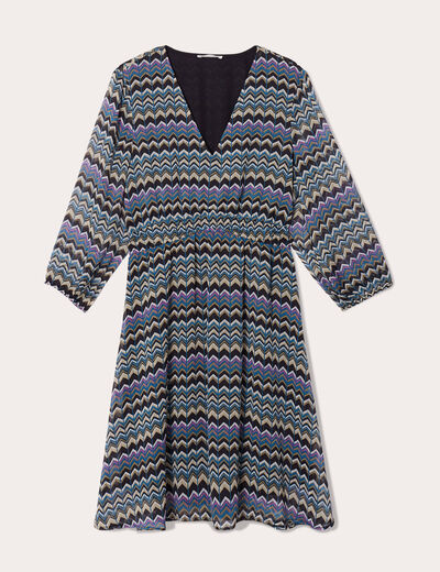 Robe évasée manches 3/4 noir femme