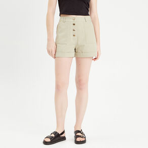 Short regular boutonné en jean vert pastel femme