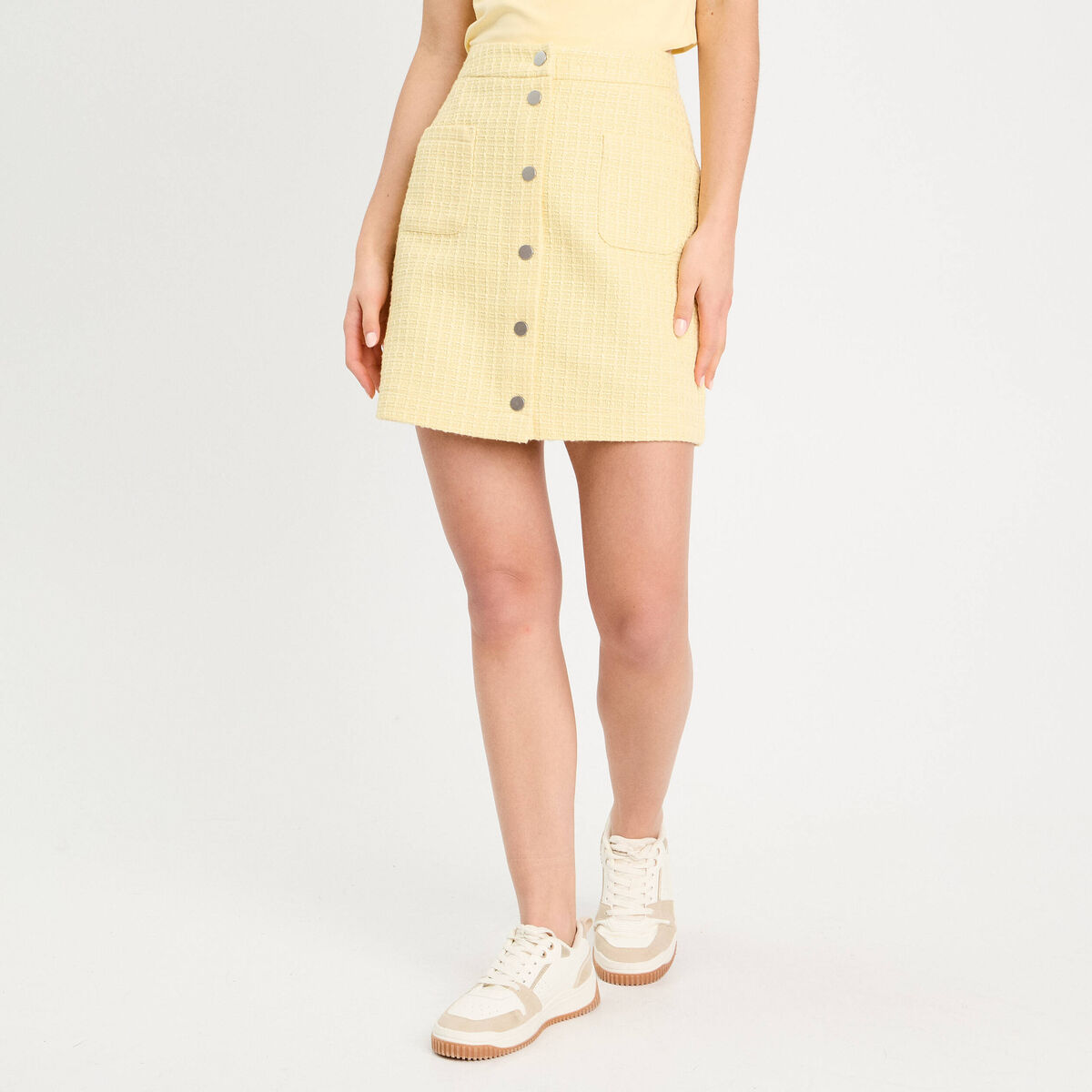 Jupe trapèze tweed jaune clair femme