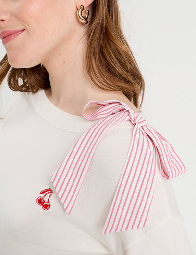 Pull avec noeud épaule ecru femme