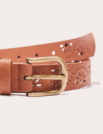Ceinture perforée et cloutée camel femme