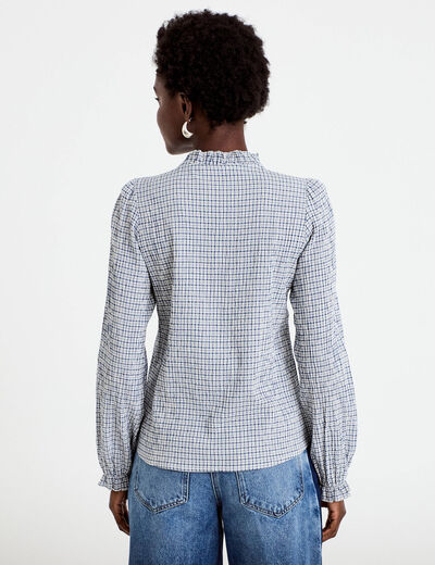 Chemise droite manches longues bleu fonc&eacute; femme