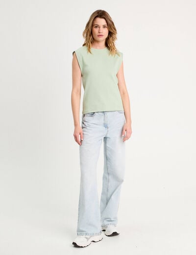 T-shirt col rond sans manches vert pastel femme
