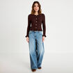 Gilet col rond manches longues bordeaux femme