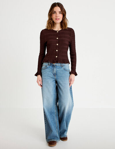 Gilet col rond manches longues bordeaux femme