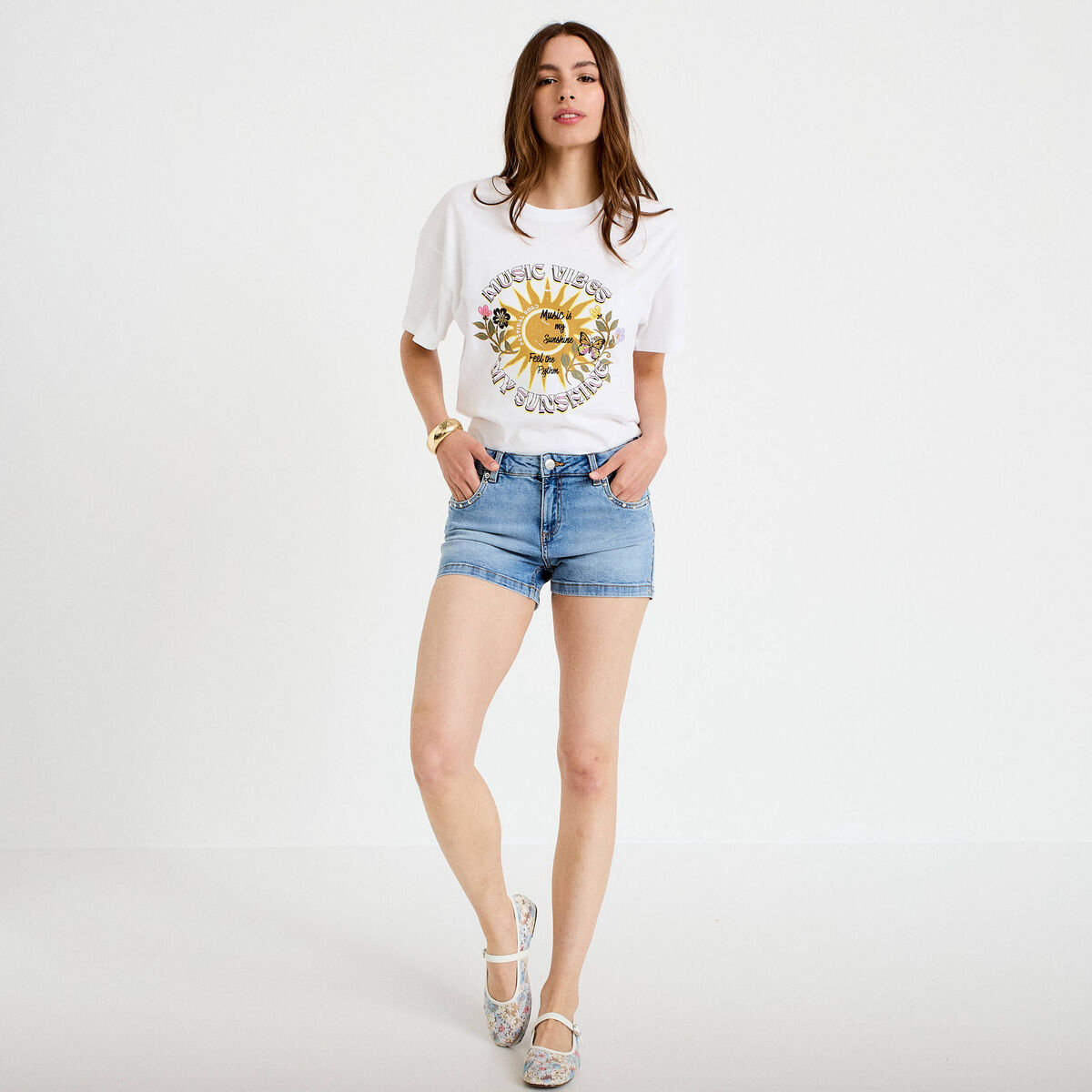 Short stretch en jean taille basse denim double stone femme