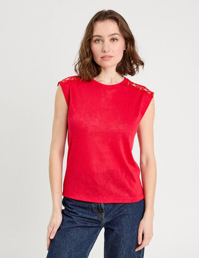 Débardeur épaules dentelle rouge femme