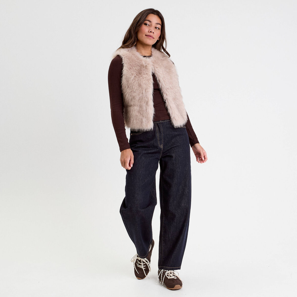 Gilet sans manches fausse fourrure sable femme