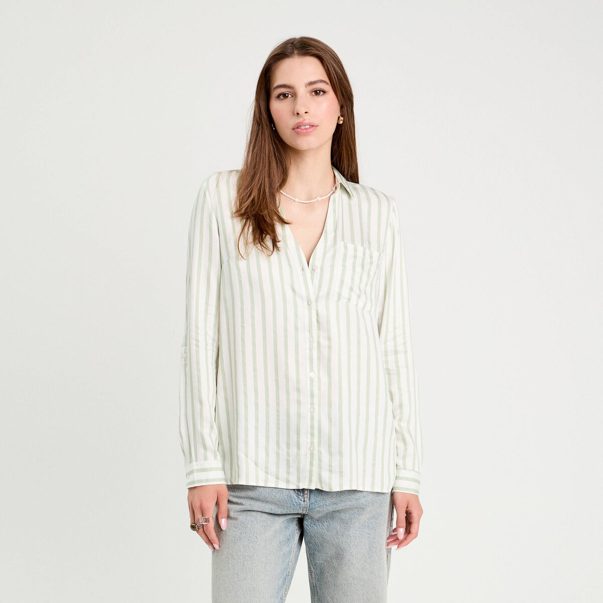Chemise manches longues vert kaki femme
