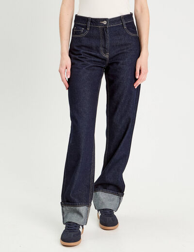 Jeans droit à revers denim brut femme